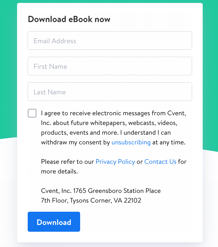 Landing page example from Cvent