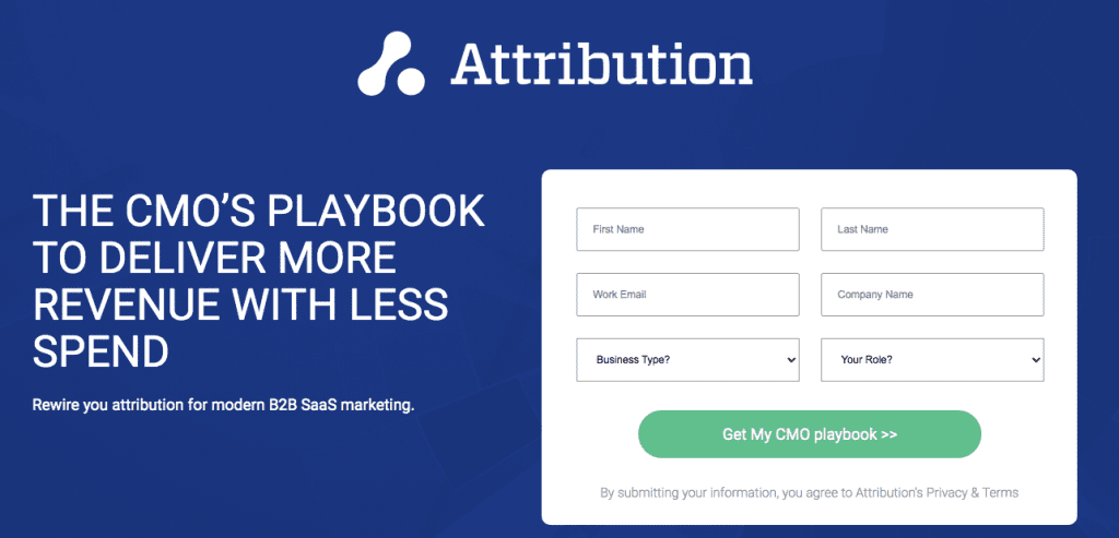 Lead magnet landing page example from Attribution
