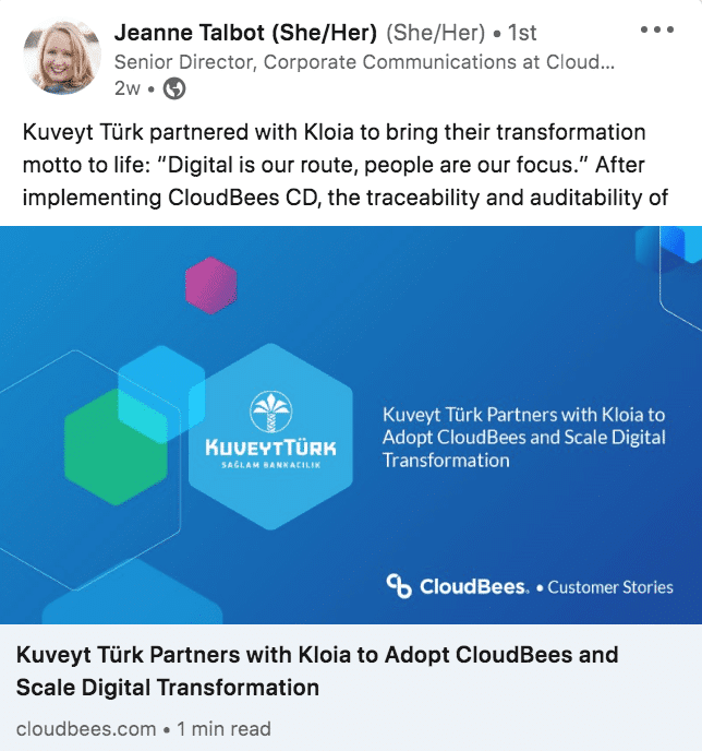 Example of how to repurpose your case study for social media - CloudBees on LinkedIn