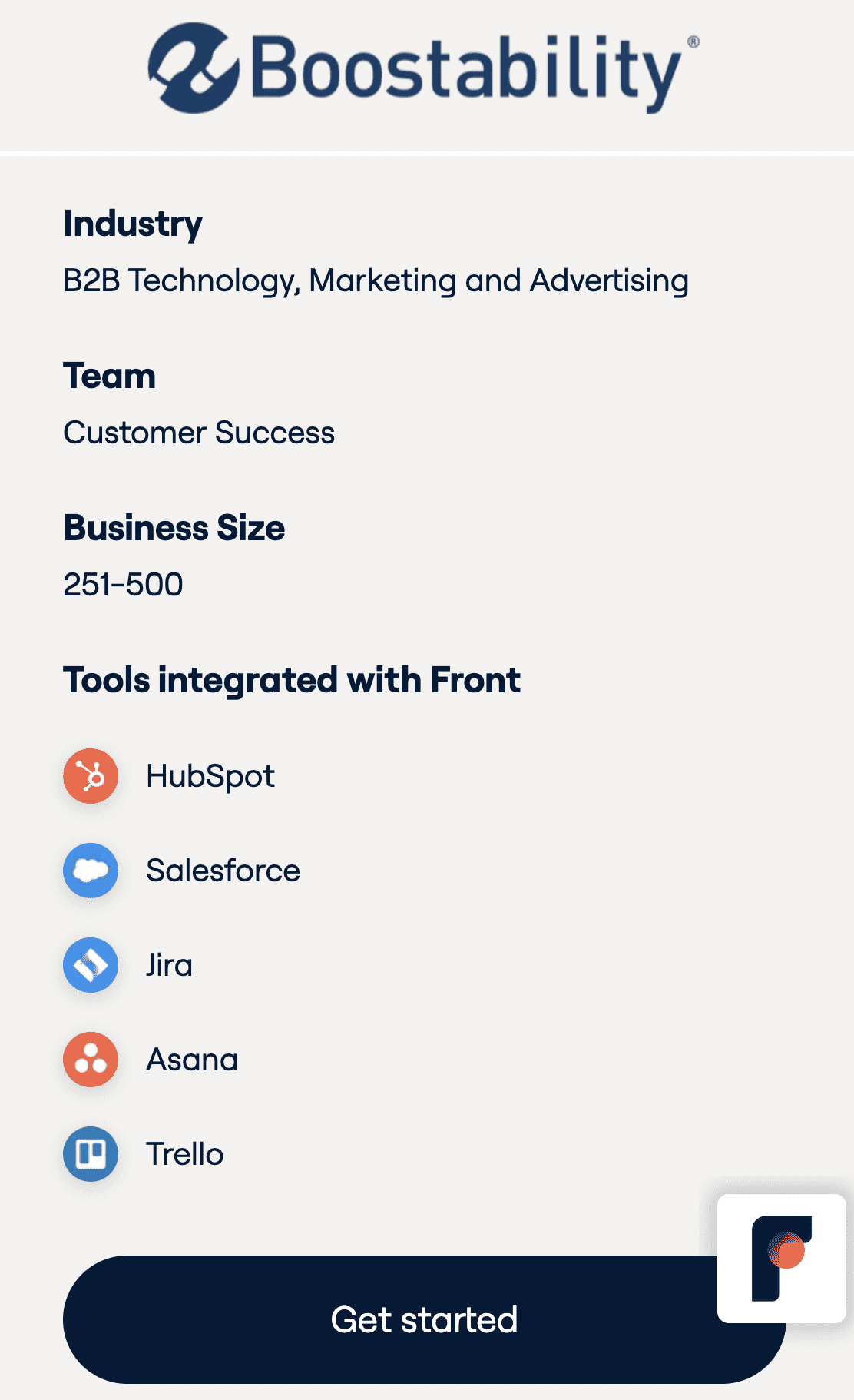 Executive summary example from Front
