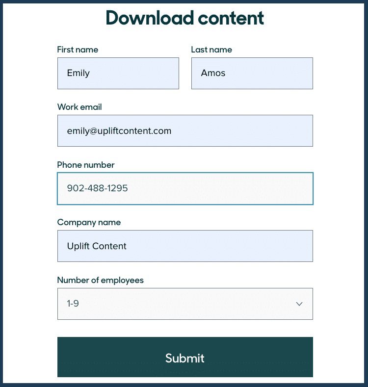 Zendesk download form with 6 fields