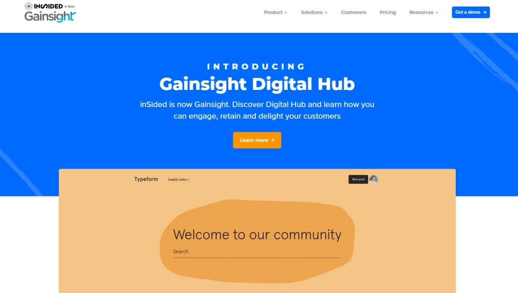 Insided by Gainsight Homepage - Insided is an example of customer marketing solutions